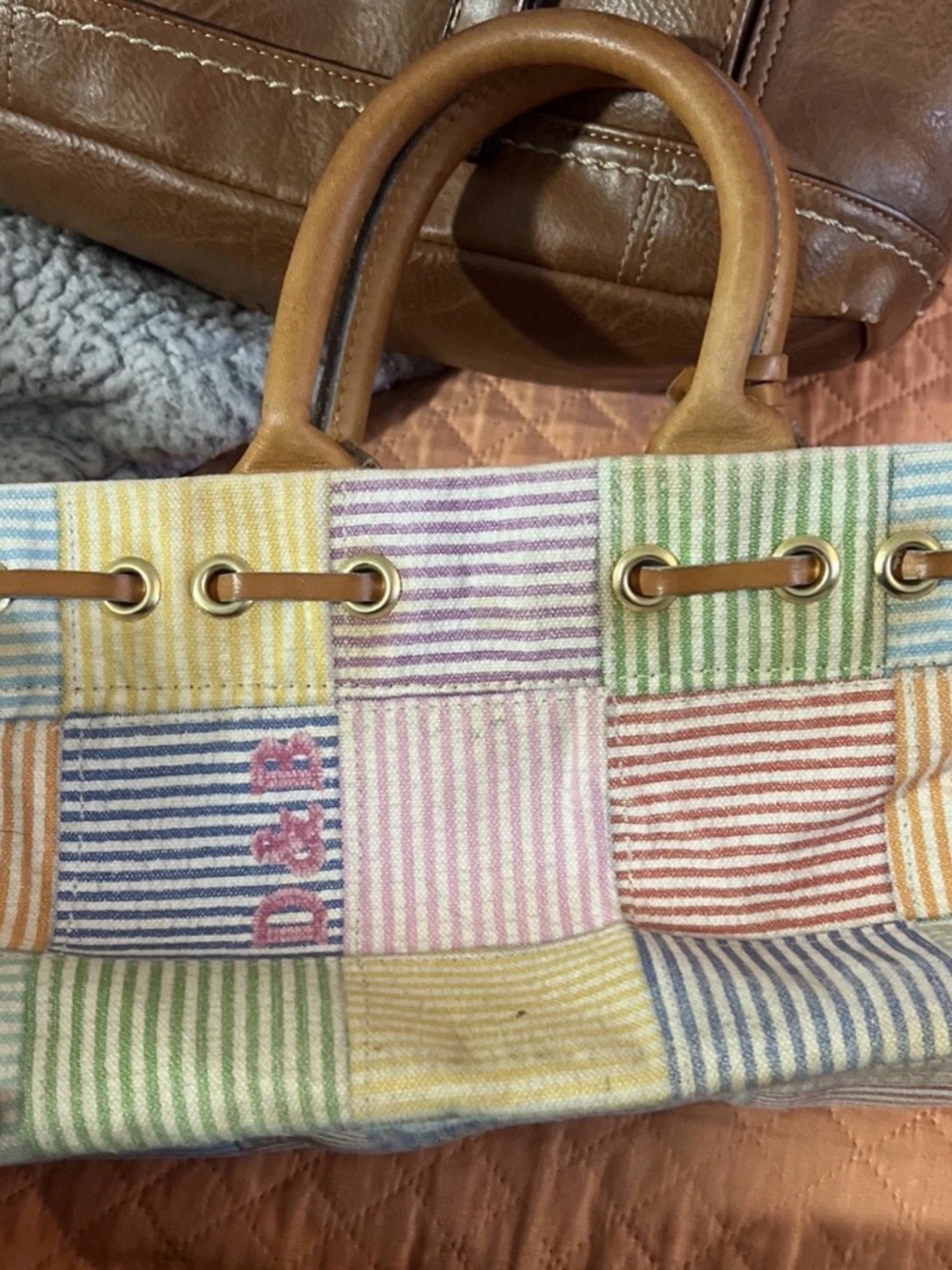 Dooney & Bourke Y2K Patchwork Striped Multicolor Pastel Mini Tote